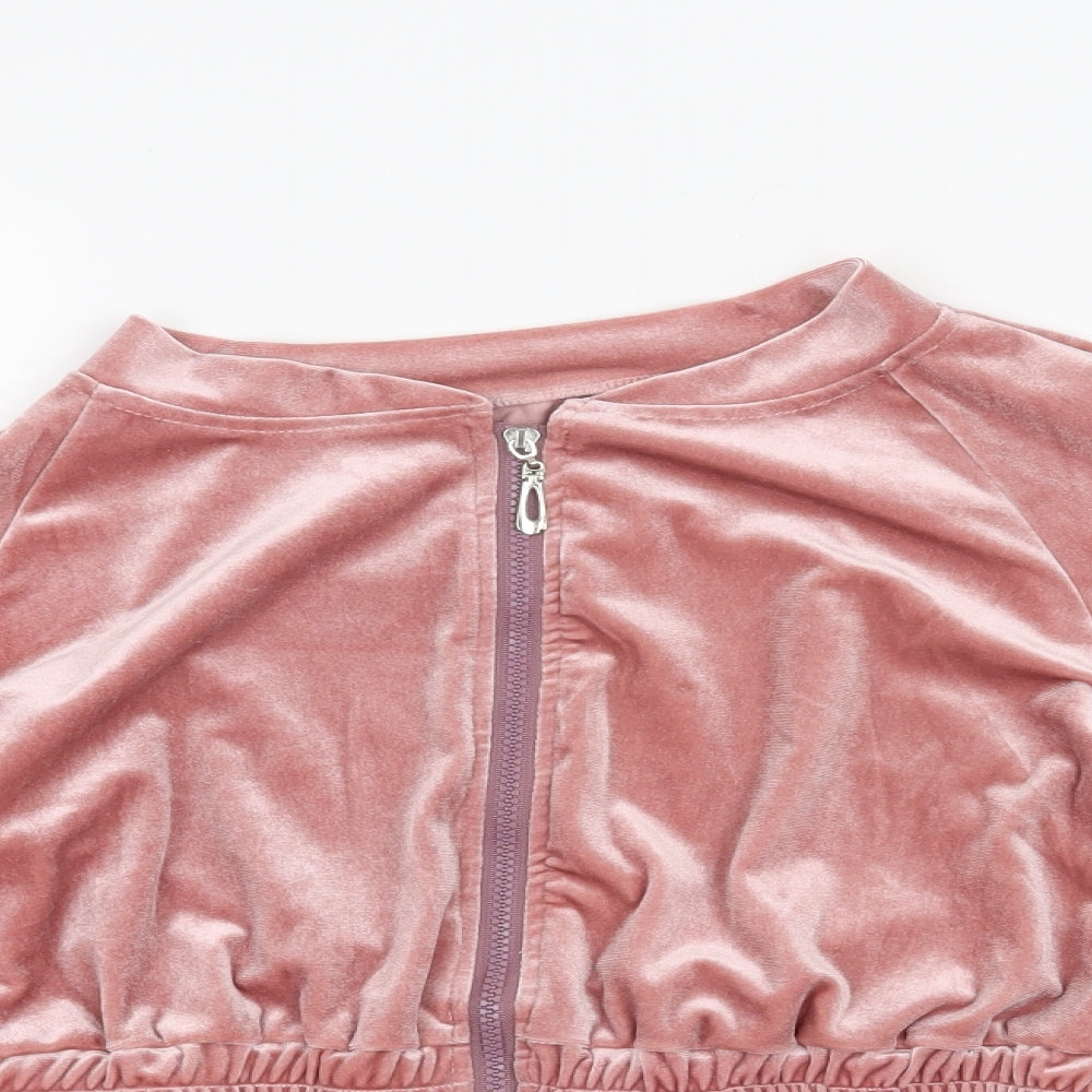 SheIn Womens Pink  Velvet Full Zip Jumper Size L