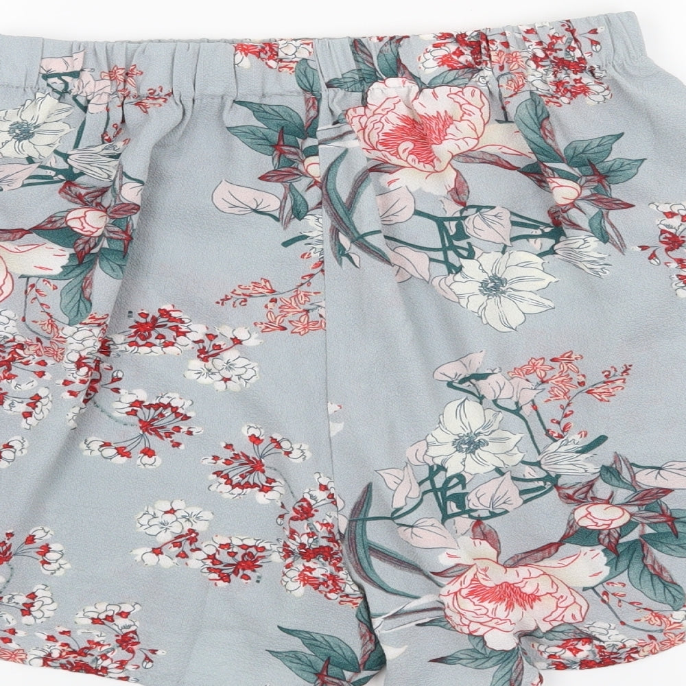SheIn Womens Grey Floral  Paperbag Shorts Size M