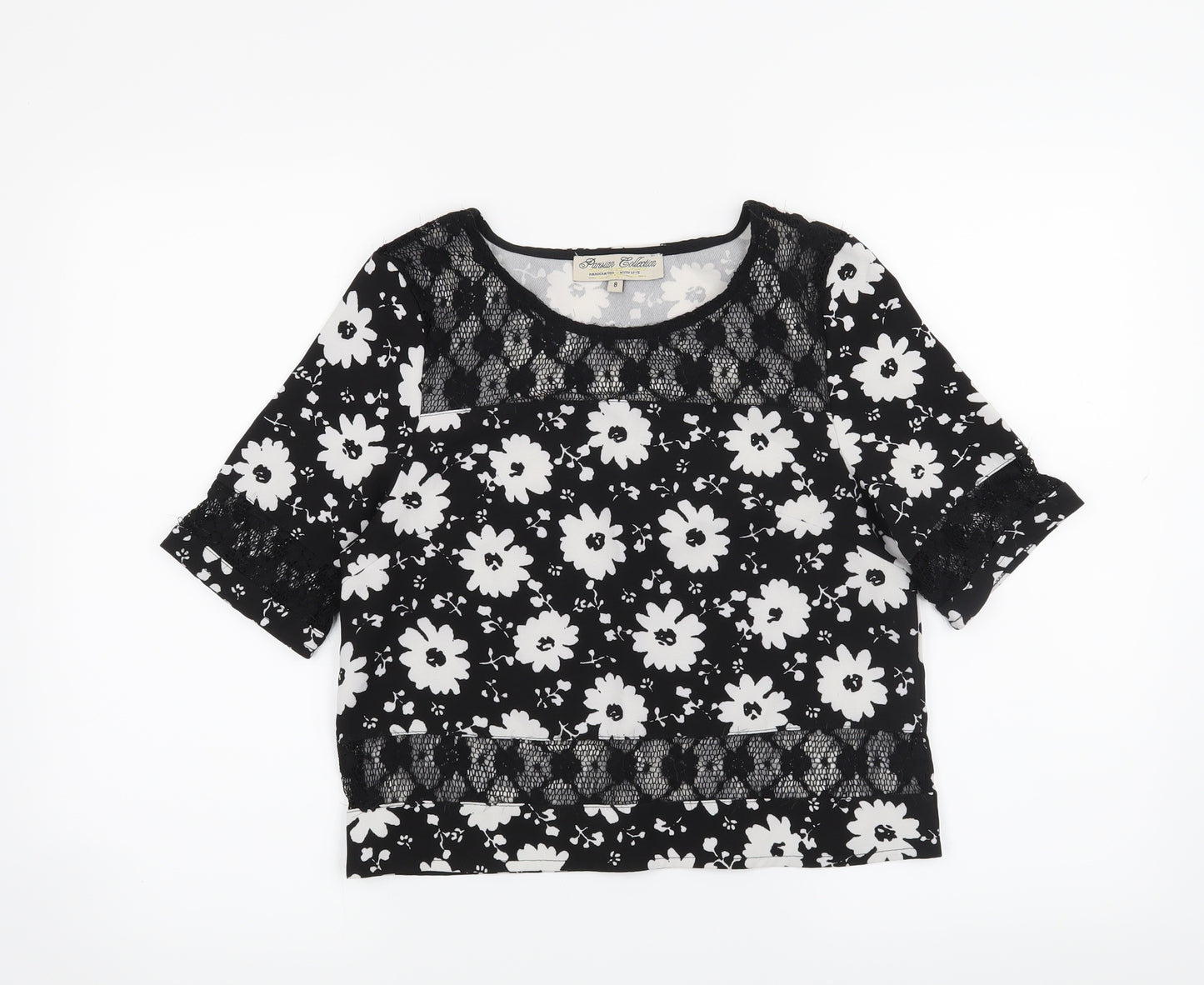 Parisian Collection Womens Black Floral  Basic Blouse Size 8