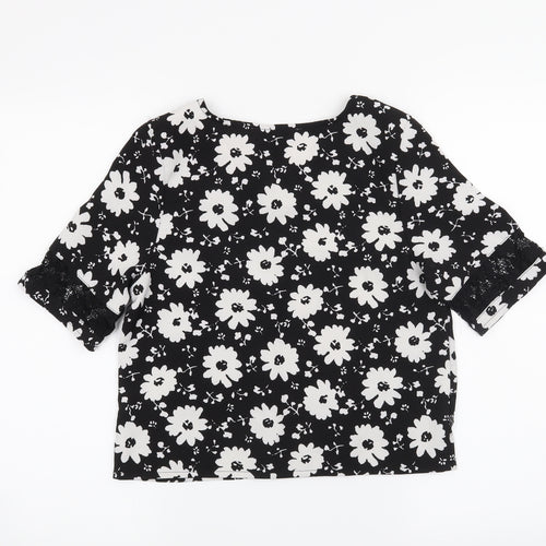Parisian Collection Womens Black Floral  Basic Blouse Size 8