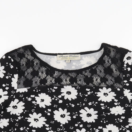 Parisian Collection Womens Black Floral  Basic Blouse Size 8
