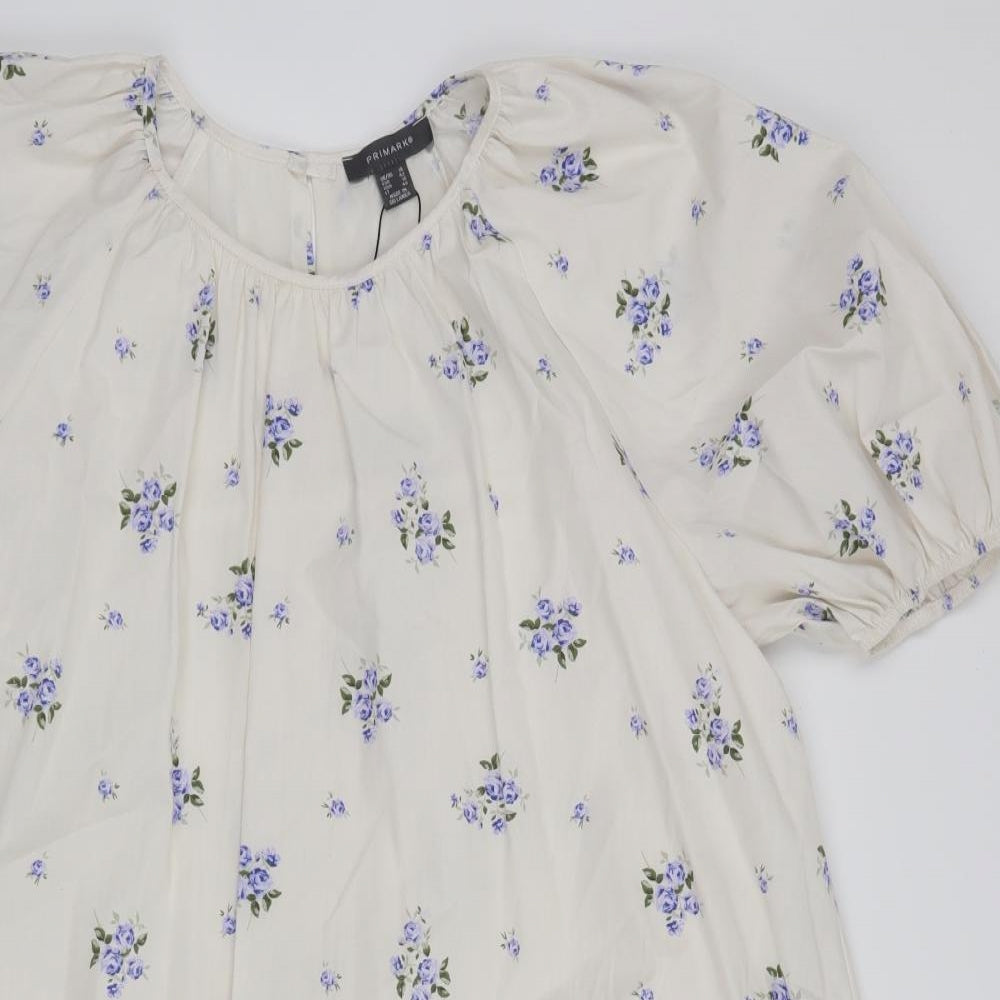 Primark Womens White Floral  A-Line  Size 14