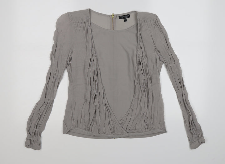 Topshop Womens Grey Wrap Blouse Size 8