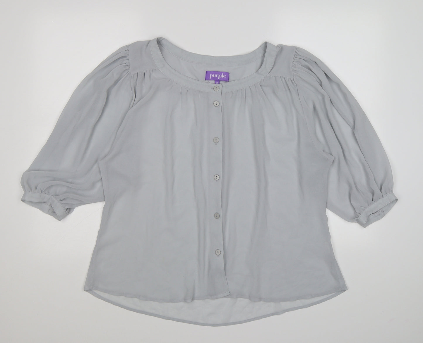 Purple Womens Grey  Chiffon Basic Blouse Size M