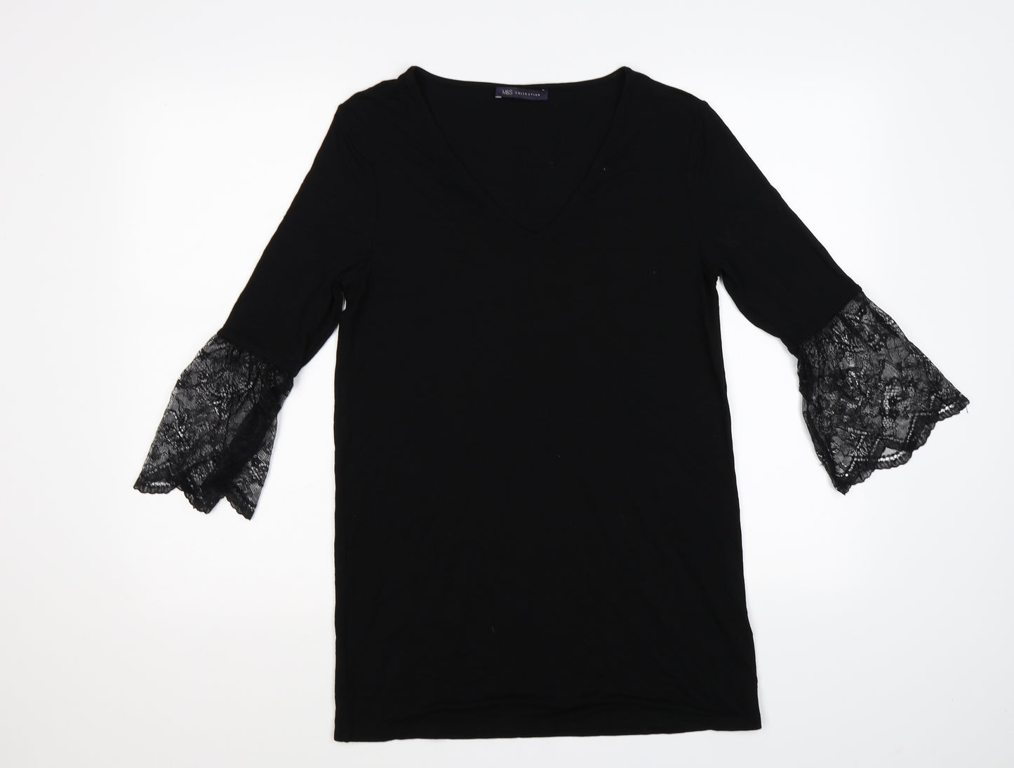 Marks and Spencer Womens Black   Shirt Dress  Size 8  - lace sleeves