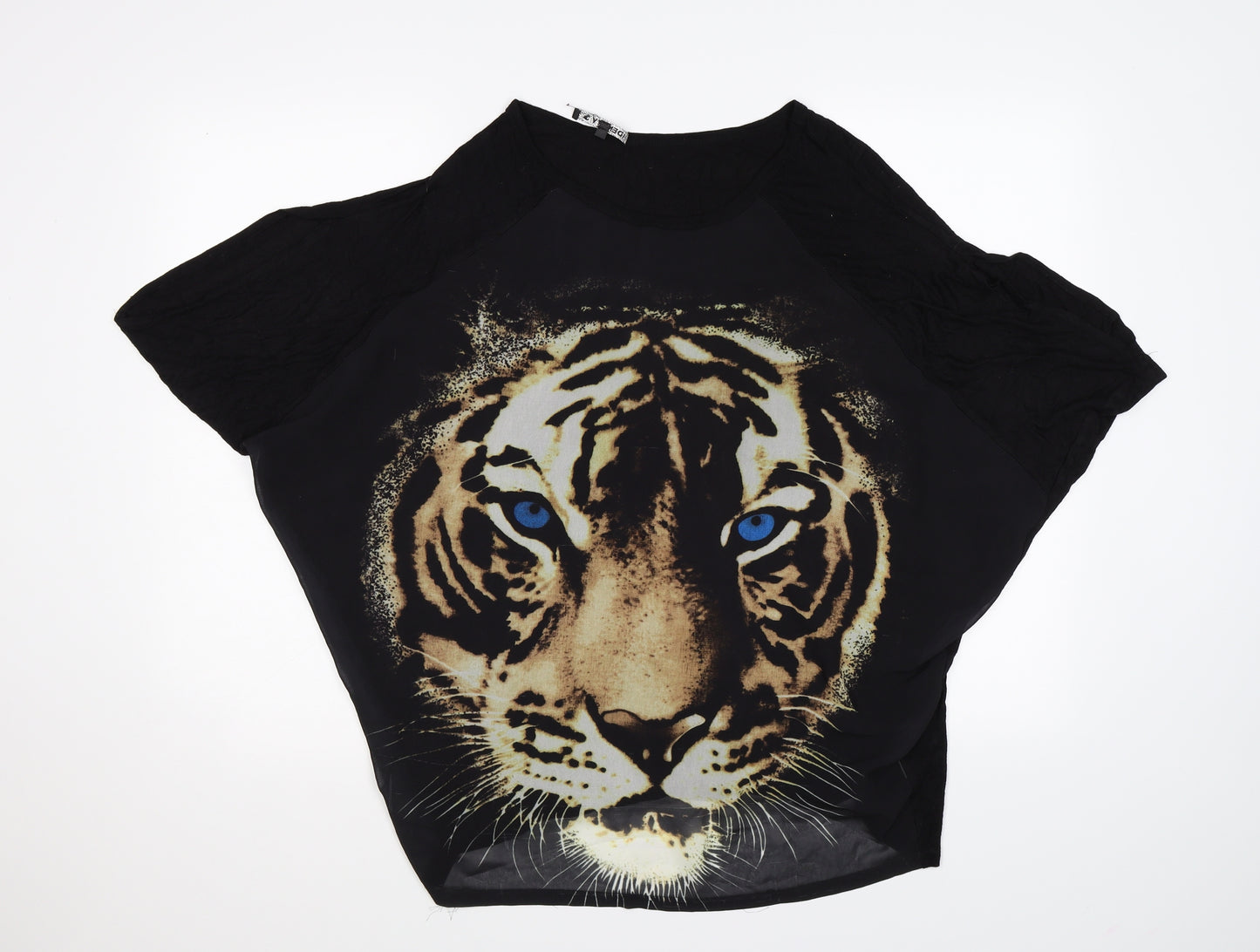 IDENTITY Womens Black Animal Print  Tunic T-Shirt Size S  - TIGER
