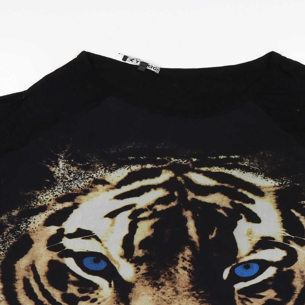 IDENTITY Womens Black Animal Print  Tunic T-Shirt Size S  - TIGER
