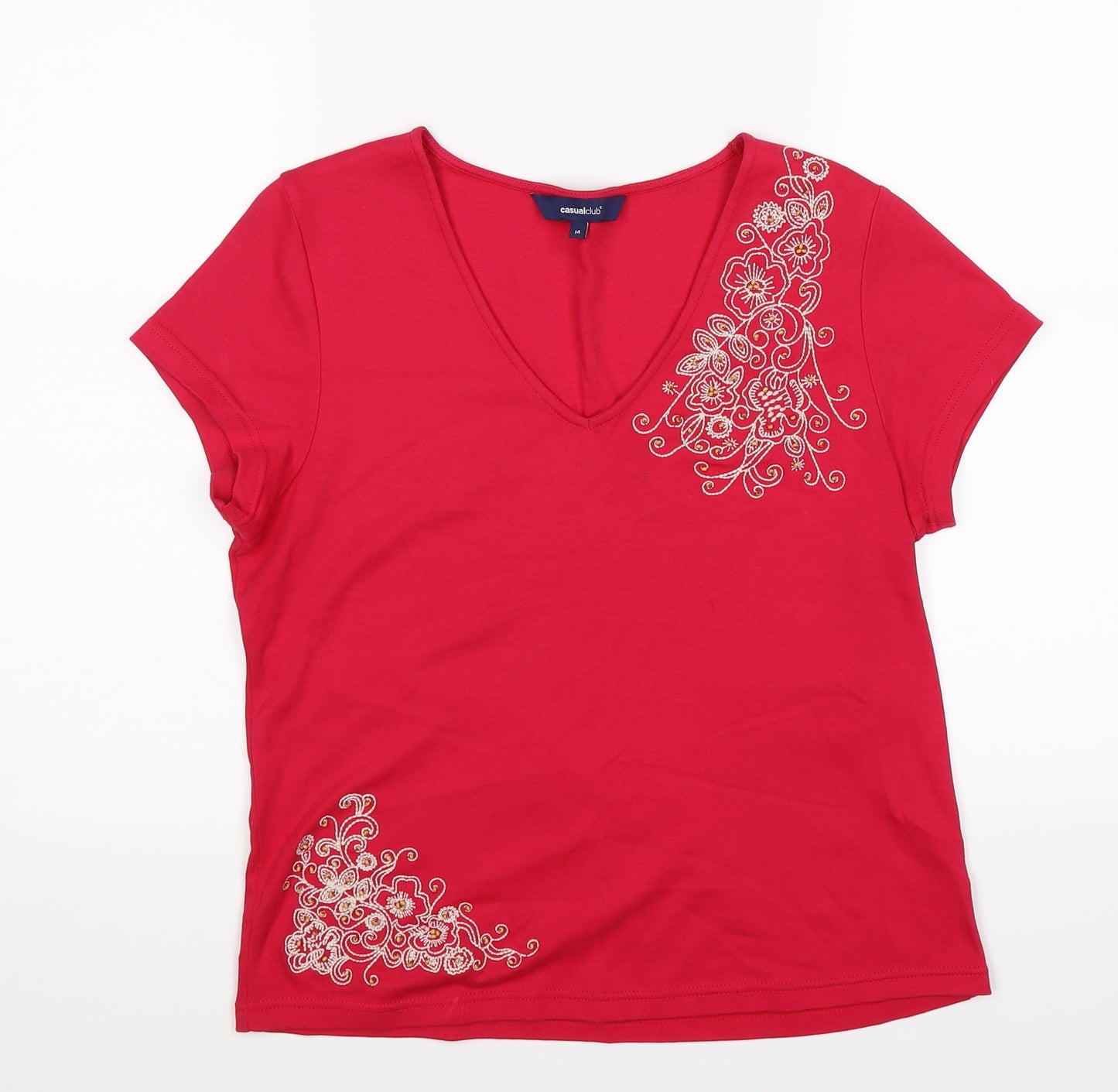 Casual Club Womens Pink Floral  Basic T-Shirt Size 14
