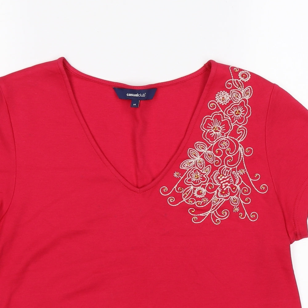 Casual Club Womens Pink Floral  Basic T-Shirt Size 14