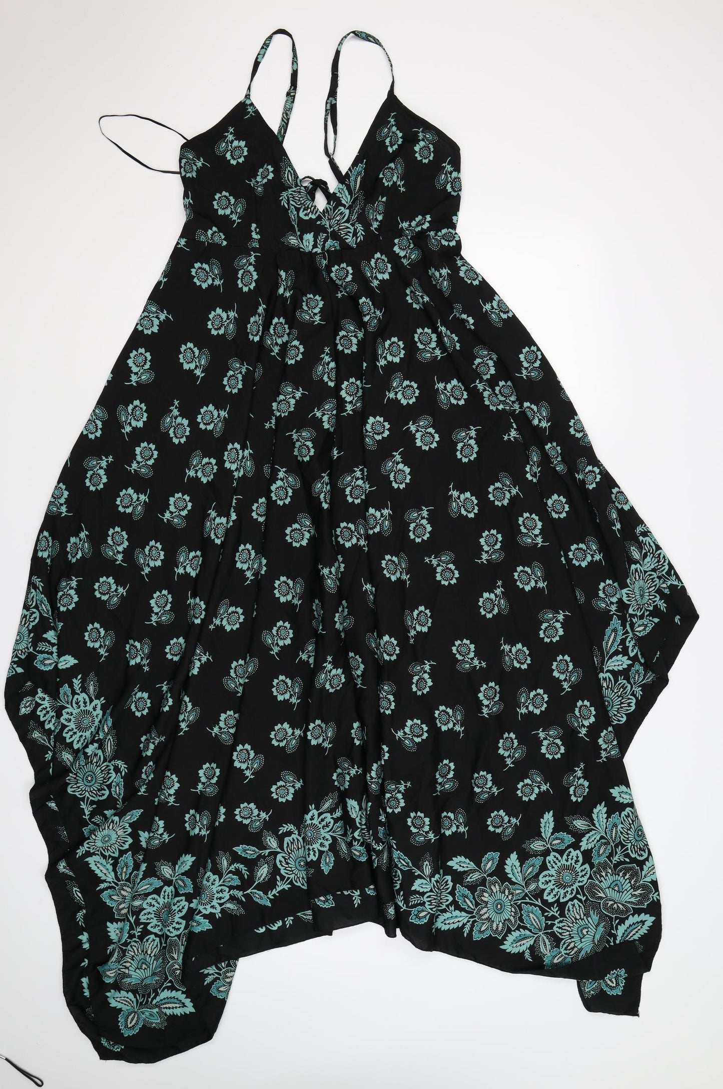 Purple Womens Black Floral Satin Kaftan  Size S