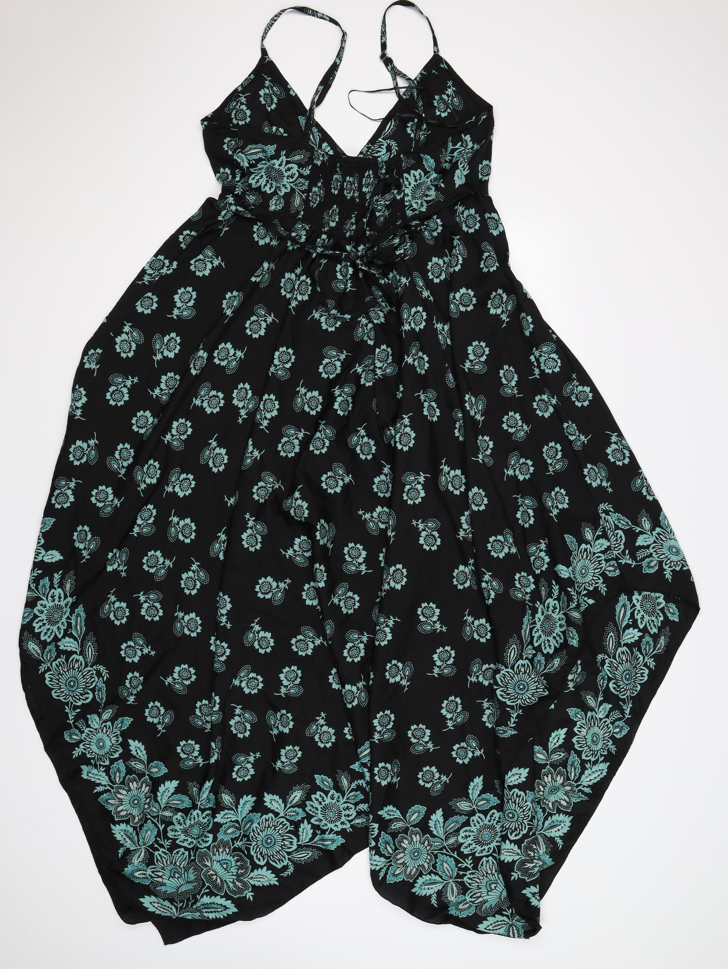 Purple Womens Black Floral Satin Kaftan  Size S
