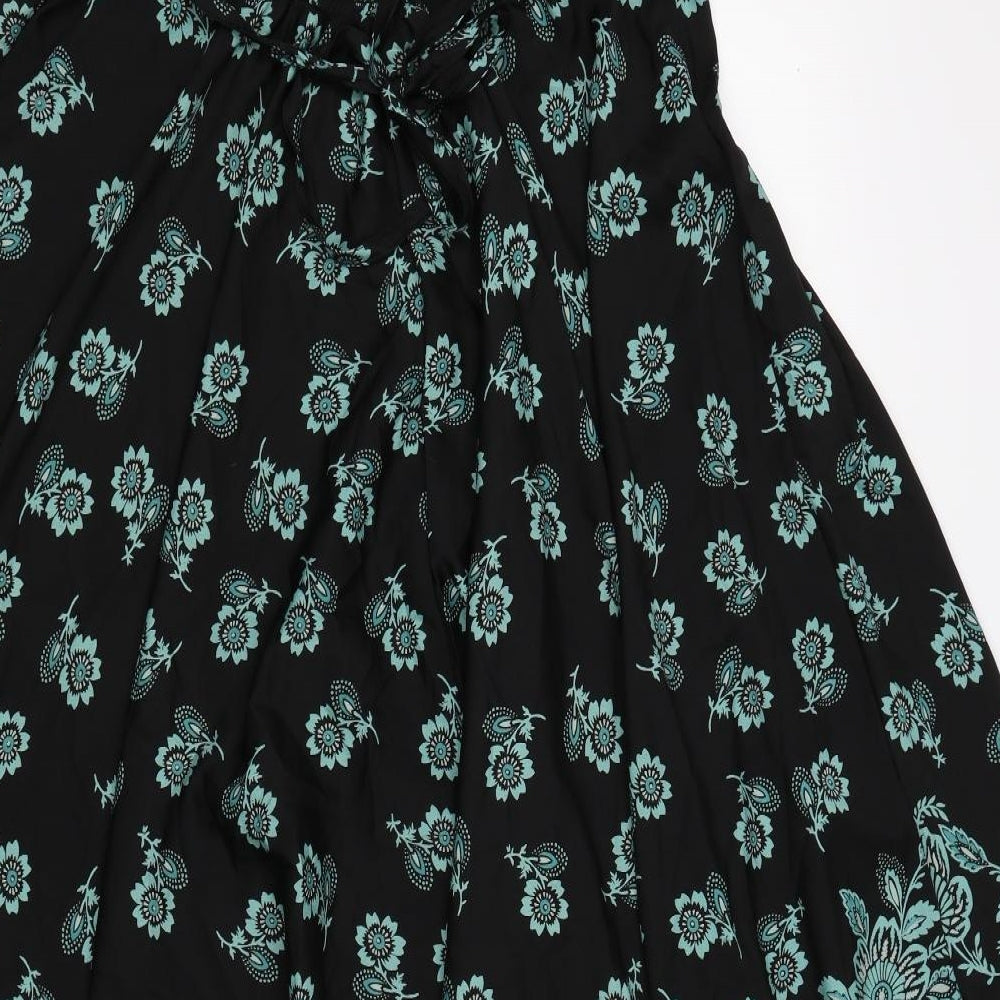 Purple Womens Black Floral Satin Kaftan  Size S