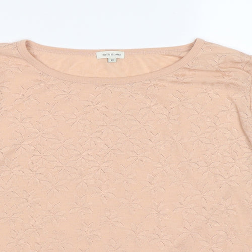 River Island Womens Pink Floral Knit Pullover Jumper Size 12