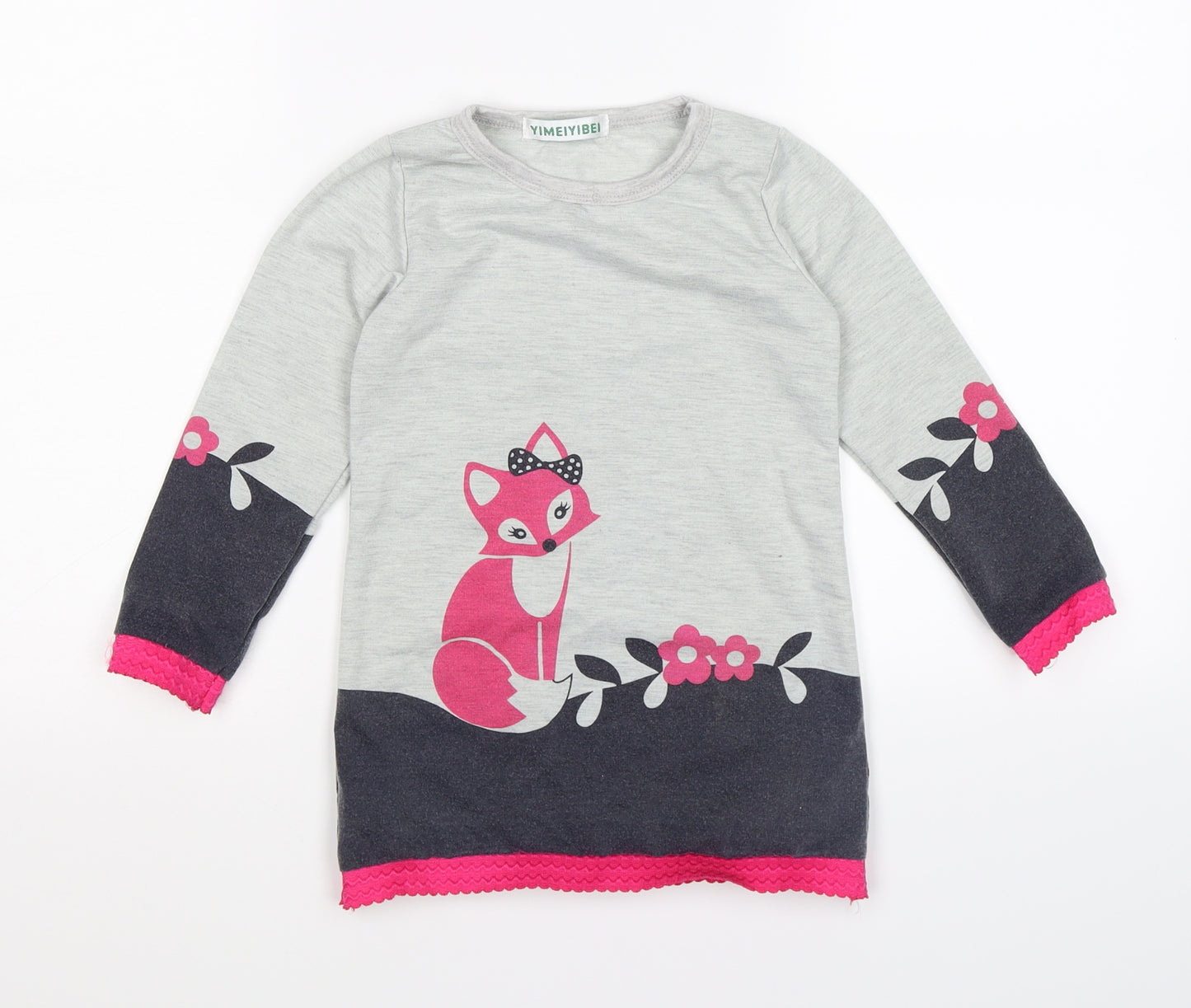 YIMEIYIBEI Girls Grey Floral Jersey Jumper Dress  Size 2-3 Years  - FOX FLOWERS