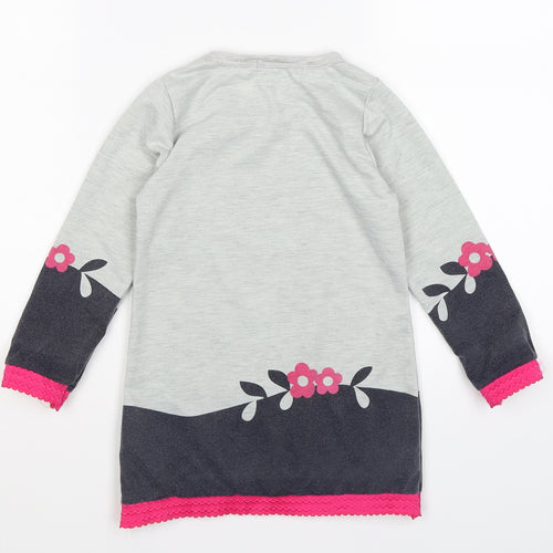 YIMEIYIBEI Girls Grey Floral Jersey Jumper Dress  Size 2-3 Years  - FOX FLOWERS