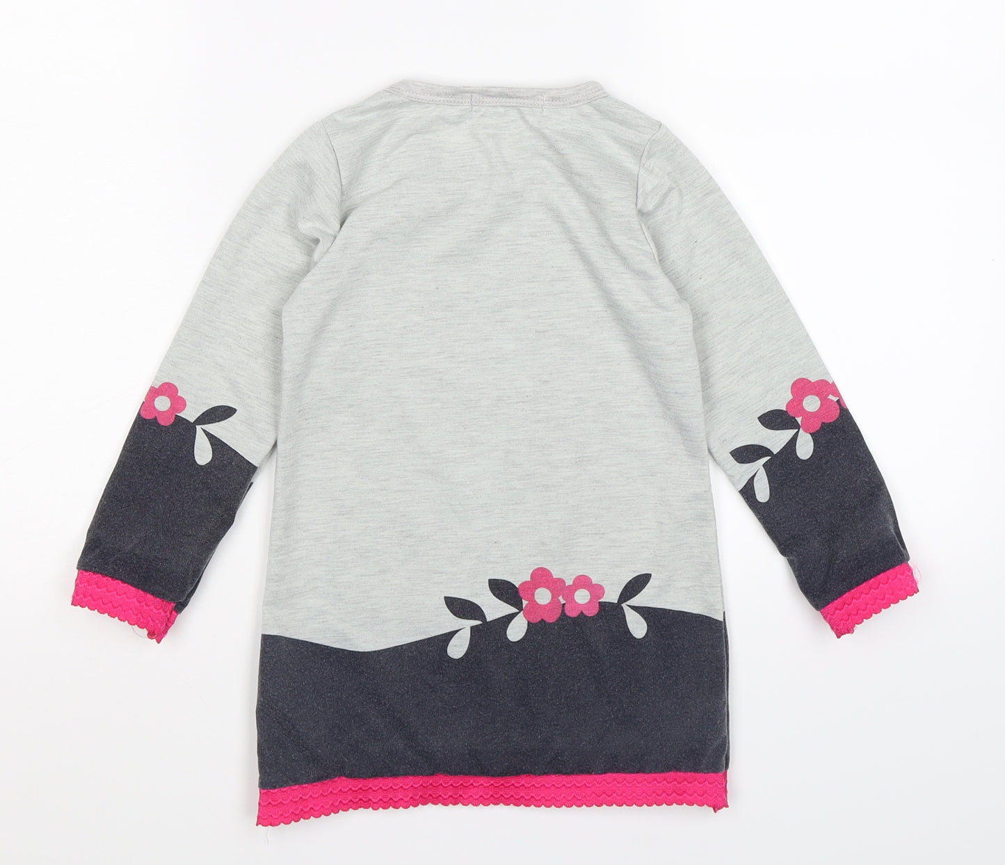 YIMEIYIBEI Girls Grey Floral Jersey Jumper Dress  Size 2-3 Years  - FOX FLOWERS