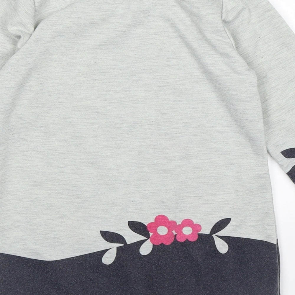 YIMEIYIBEI Girls Grey Floral Jersey Jumper Dress  Size 2-3 Years  - FOX FLOWERS