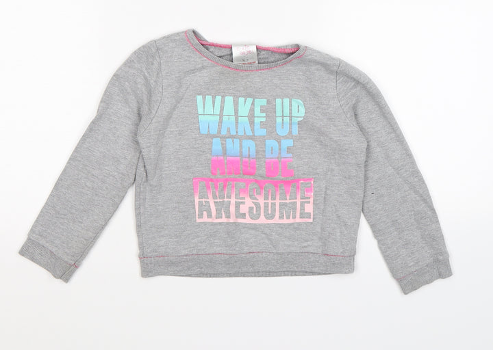 evie Girls Grey  Jersey Pullover Sweatshirt Size 5 Years  - Wake Up Awesome