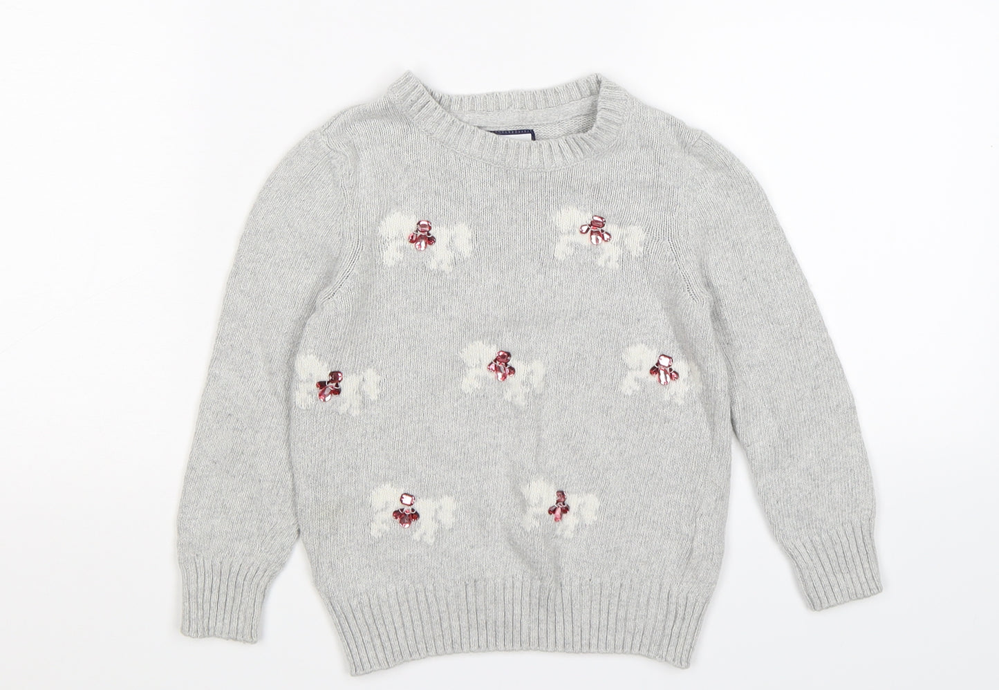 Jasper Conran Girls Grey  Knit Pullover Jumper Size 5-6 Years  - bows