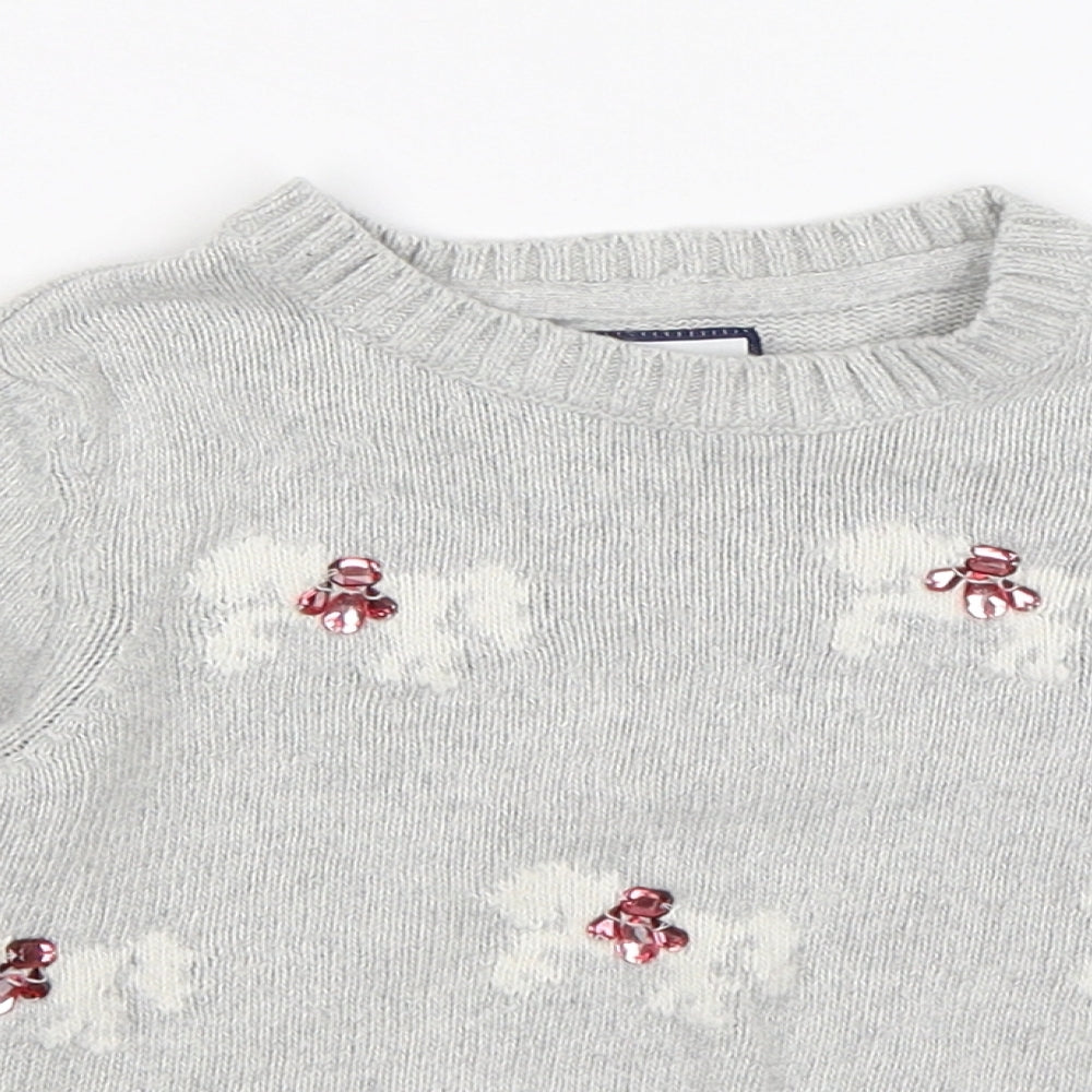 Jasper Conran Girls Grey  Knit Pullover Jumper Size 5-6 Years  - bows
