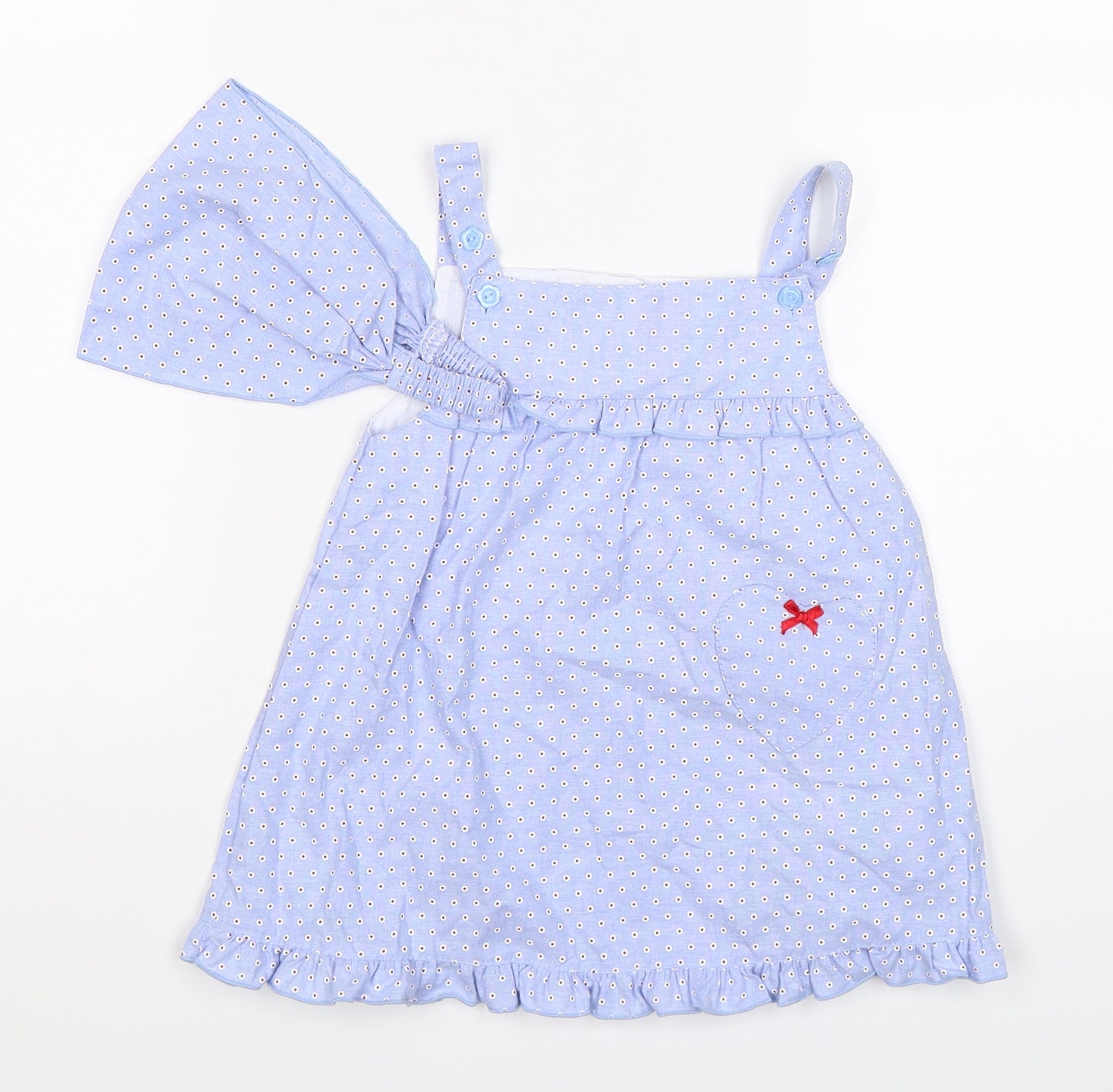 Preworn Girls Blue Polka Dot  Tank Dress  Size 2 Years  - with head scarf band