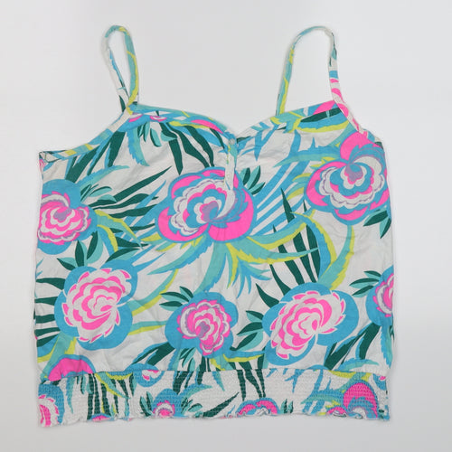 Papaya Womens Multicoloured Floral  Basic Tank Size 16  - neon pink blue