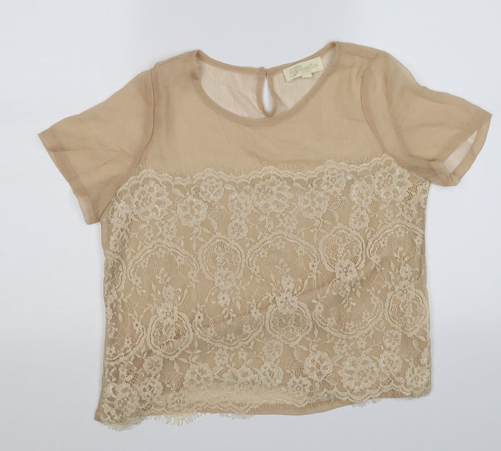 Goldie Womens Gold Floral Chiffon Tunic T-Shirt Size S  - lace