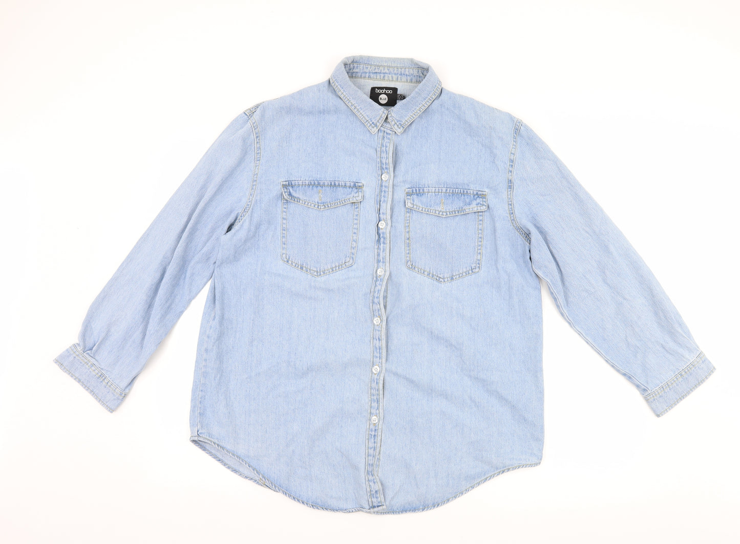 Boohoo Womens Blue  Denim Basic Button-Up Size 16