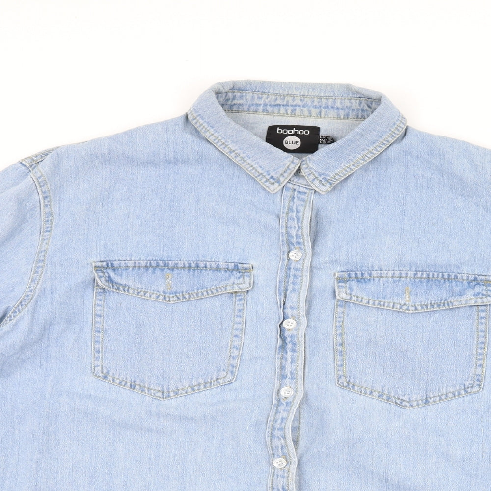 Boohoo Womens Blue  Denim Basic Button-Up Size 16