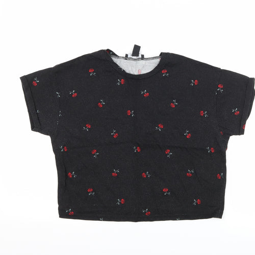 New Look Girls Black Floral  Cropped T-Shirt Size 12-13 Years