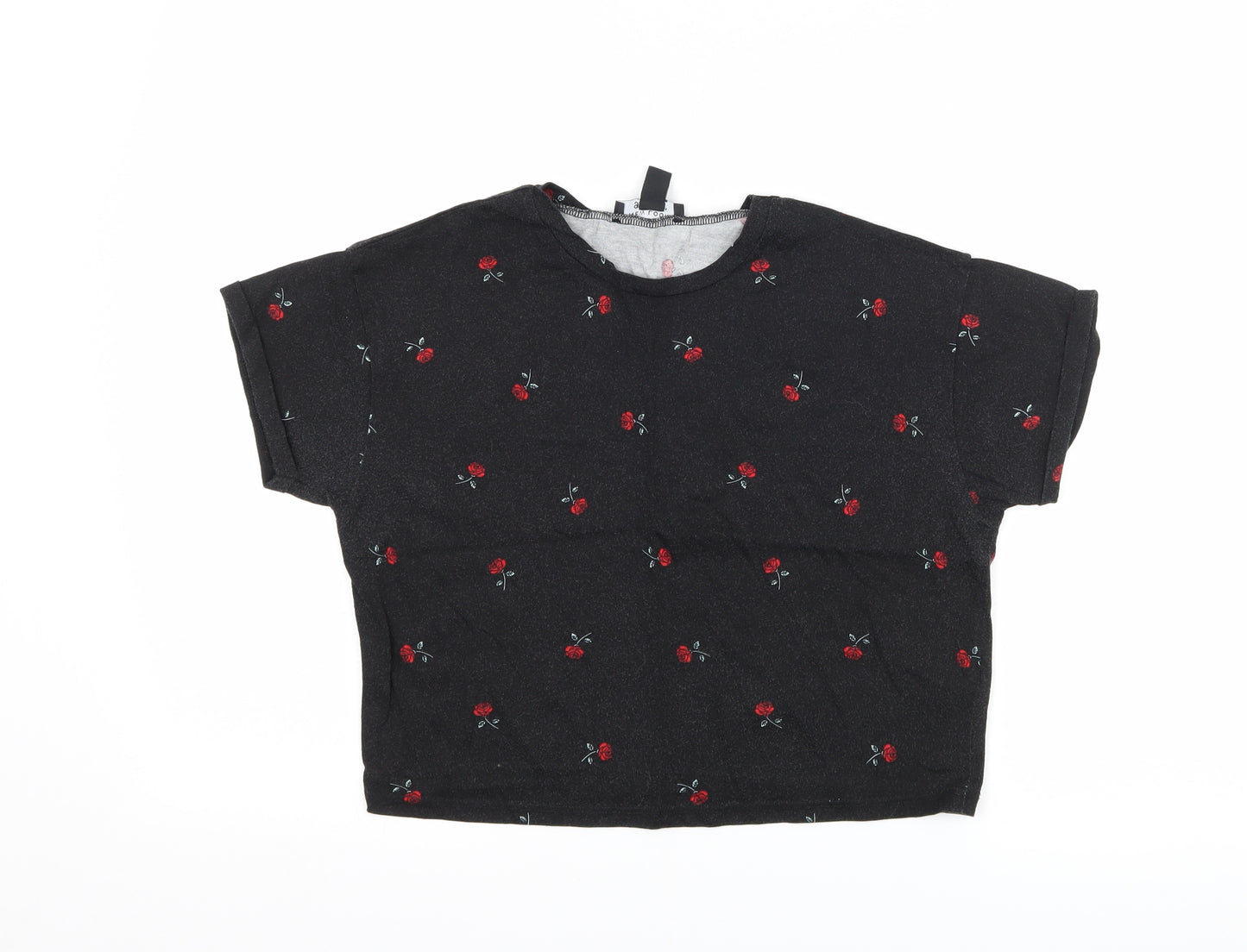 New Look Girls Black Floral  Cropped T-Shirt Size 12-13 Years
