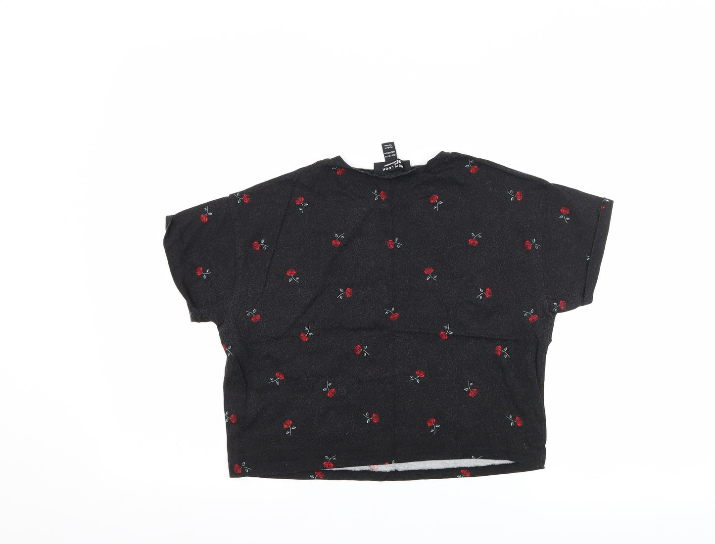 New Look Girls Black Floral  Cropped T-Shirt Size 12-13 Years