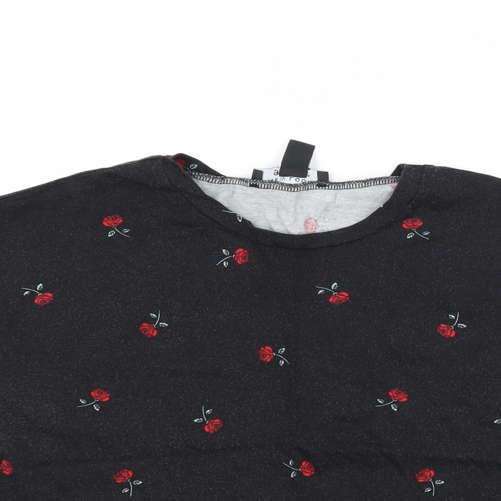 New Look Girls Black Floral  Cropped T-Shirt Size 12-13 Years