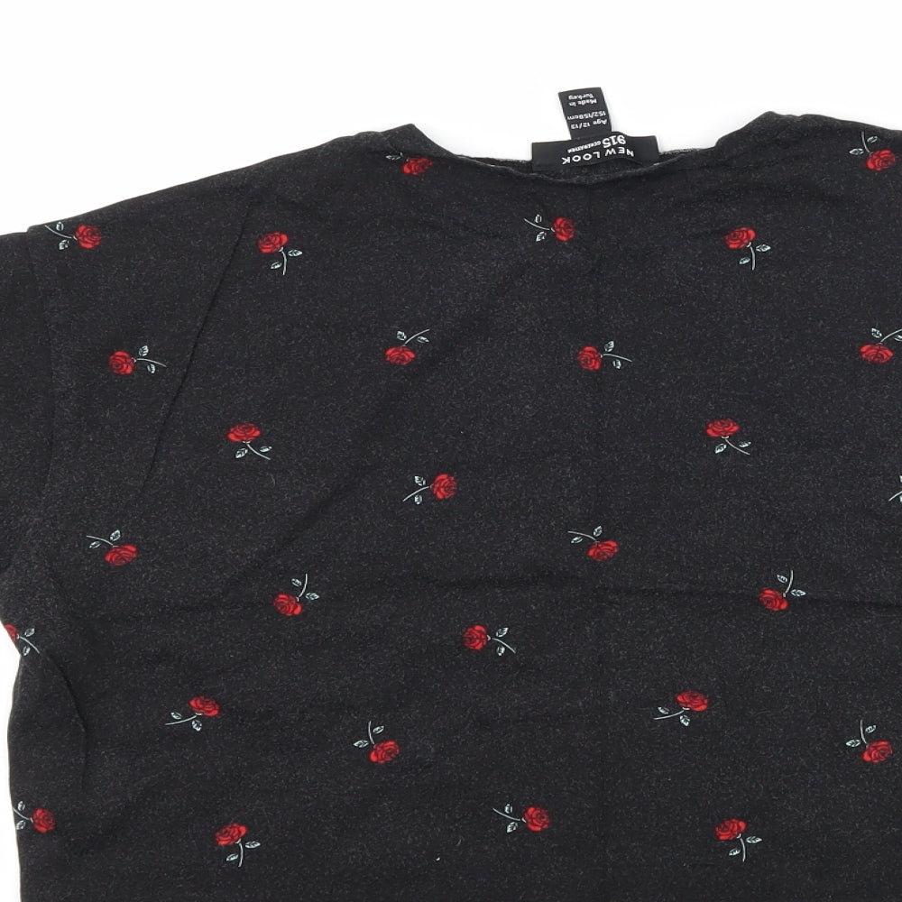 New Look Girls Black Floral  Cropped T-Shirt Size 12-13 Years