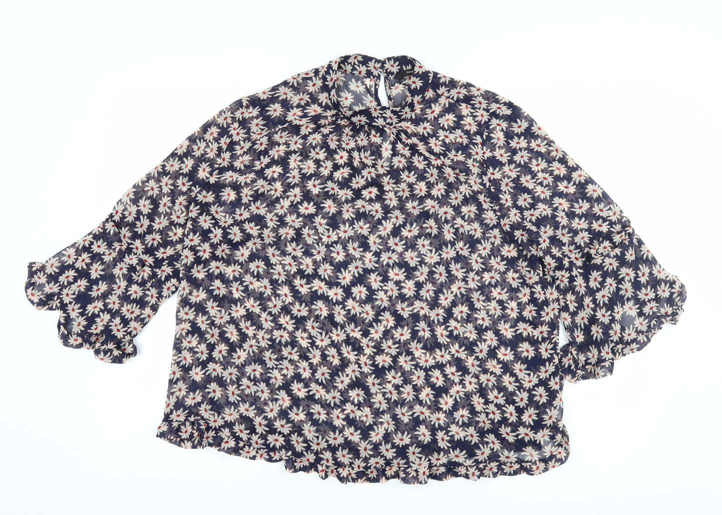 George Womens Blue Floral  Basic Blouse Size 16