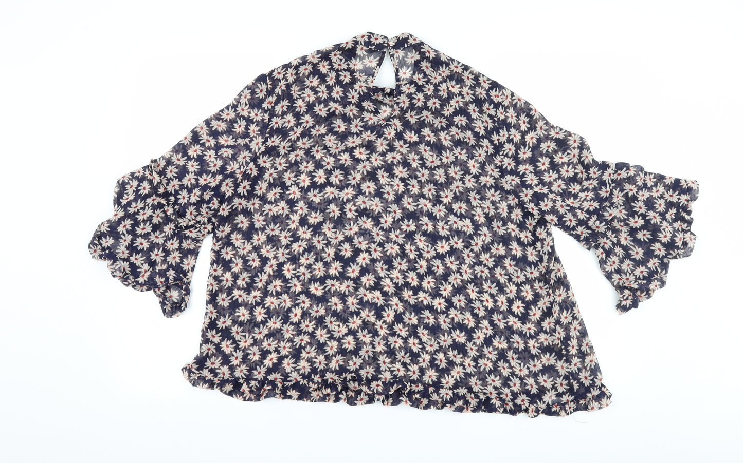 George Womens Blue Floral  Basic Blouse Size 16