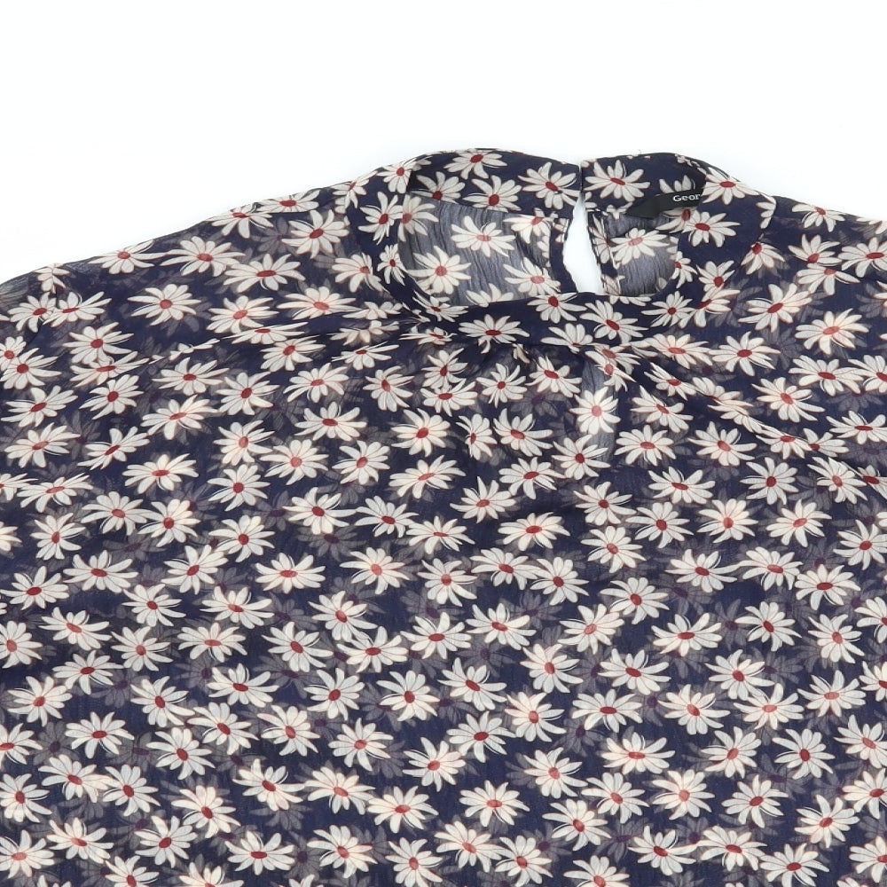 George Womens Blue Floral  Basic Blouse Size 16