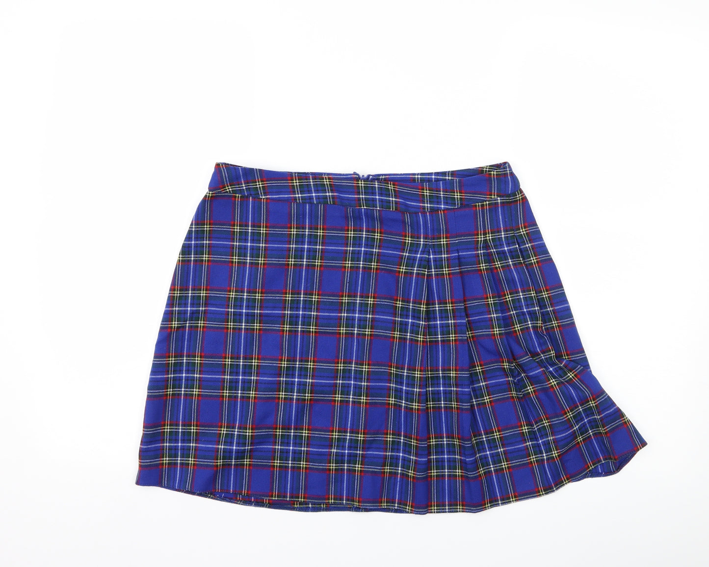New Look Womens Blue Check  Pleated Skirt Size 12