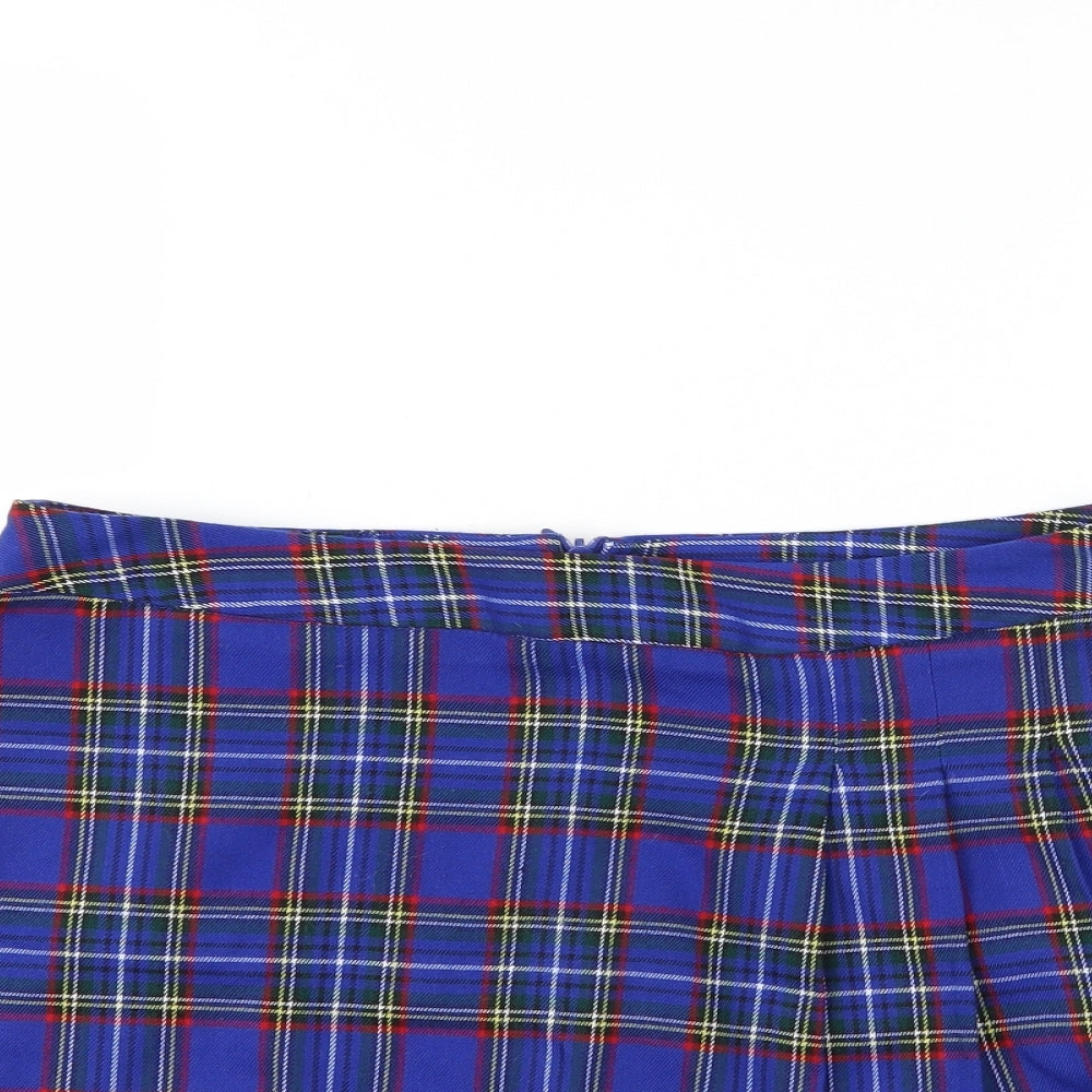 New Look Womens Blue Check  Pleated Skirt Size 12