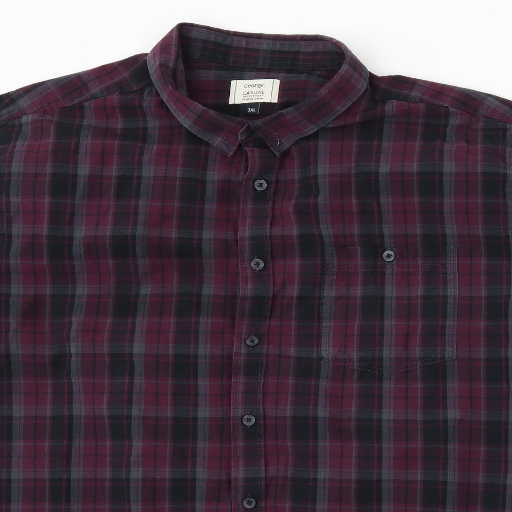 George Mens Purple Check   Button-Up Size 3XL