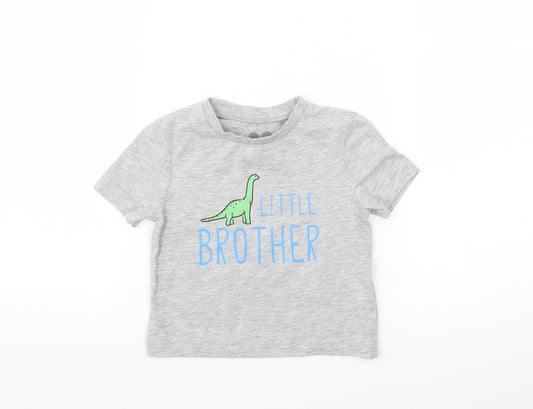 Front view of Very boys’ grey basic t-shirt, size 6-9, months - little brother