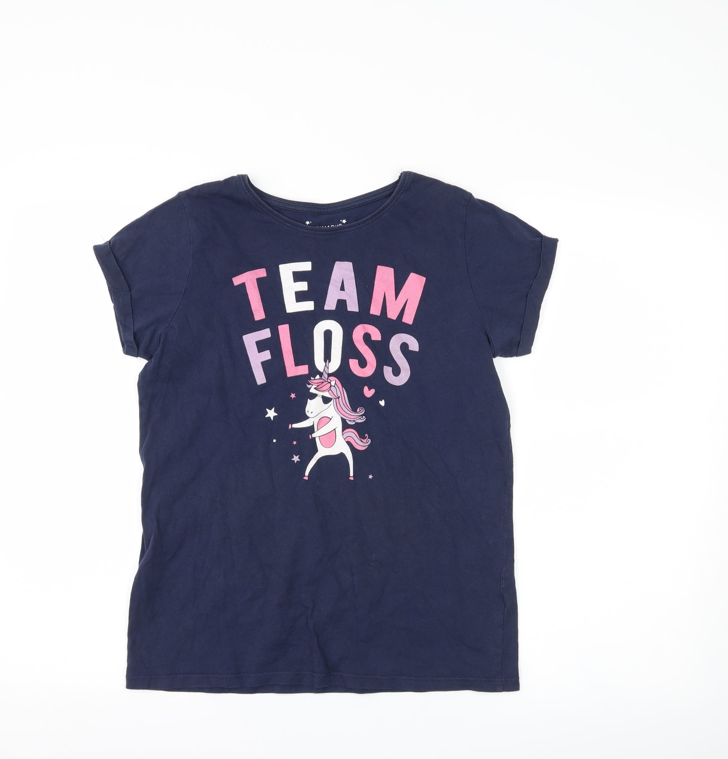 Primark Girls Blue   Basic T-Shirt Size 14-15 Years  - Team Floss Unicorn