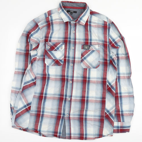 George Mens Red Plaid   Button-Up Size M