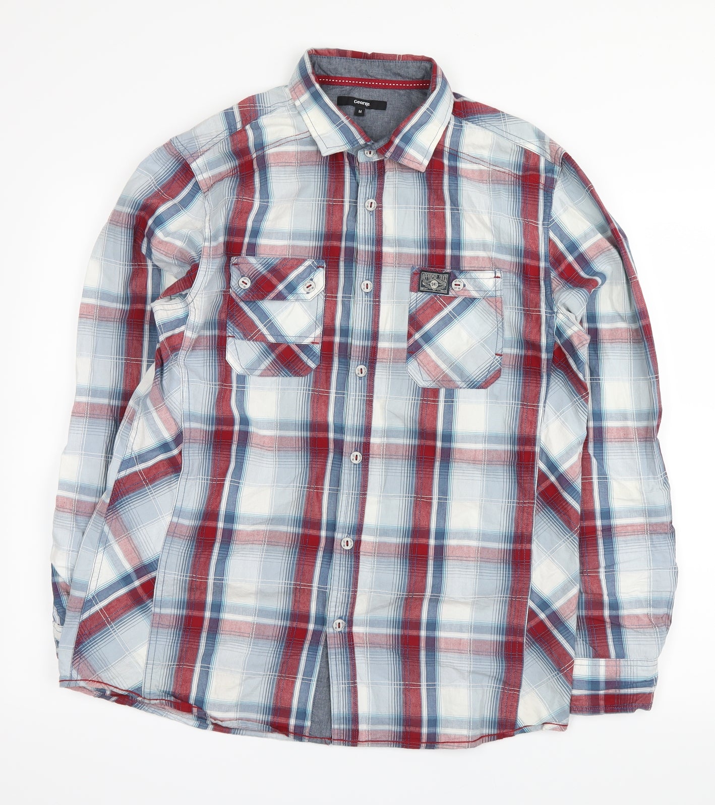 George Mens Red Plaid   Button-Up Size M