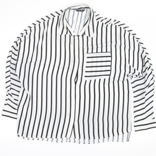 Select Womens White Striped  Basic Button-Up Size 16