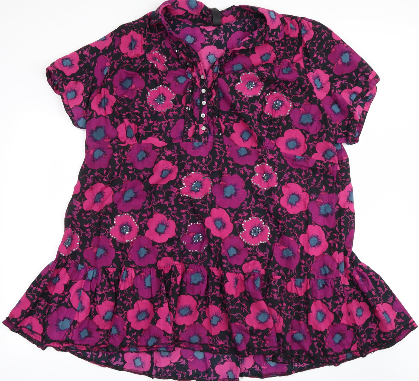 Evans Womens Purple Floral  Basic Button-Up Size 28