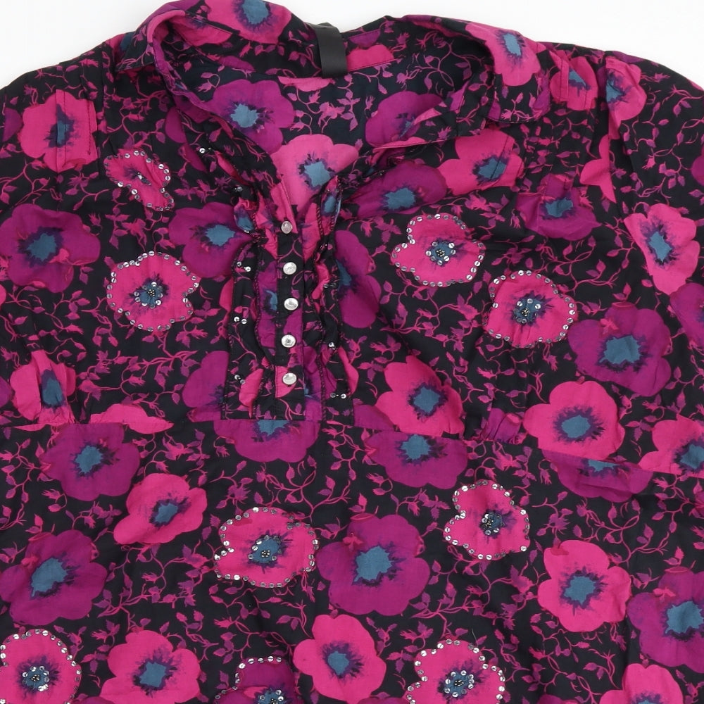 Evans Womens Purple Floral  Basic Button-Up Size 28