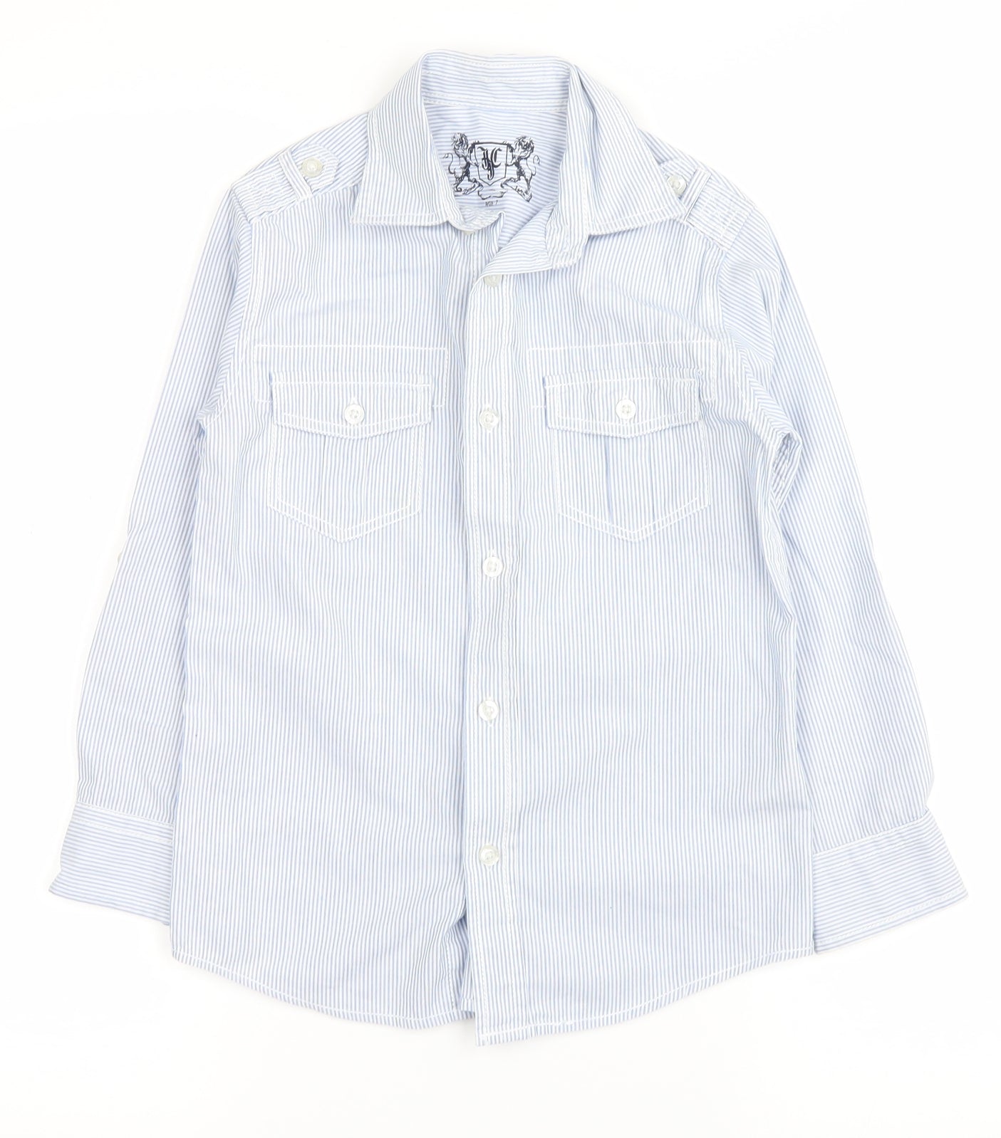 JCJ Boys Blue Striped  Basic Button-Up Size 7 Years