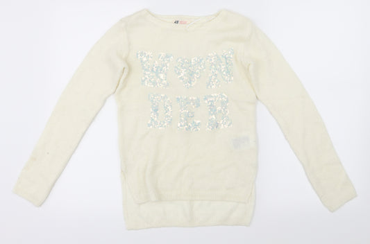 H&M Girls White   Pullover Jumper Size 11-12 Years  - wonder