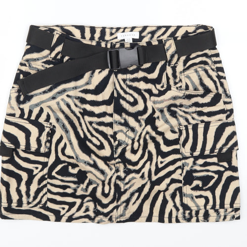 Topshop Womens Brown Animal Print  A-Line Skirt Size 14